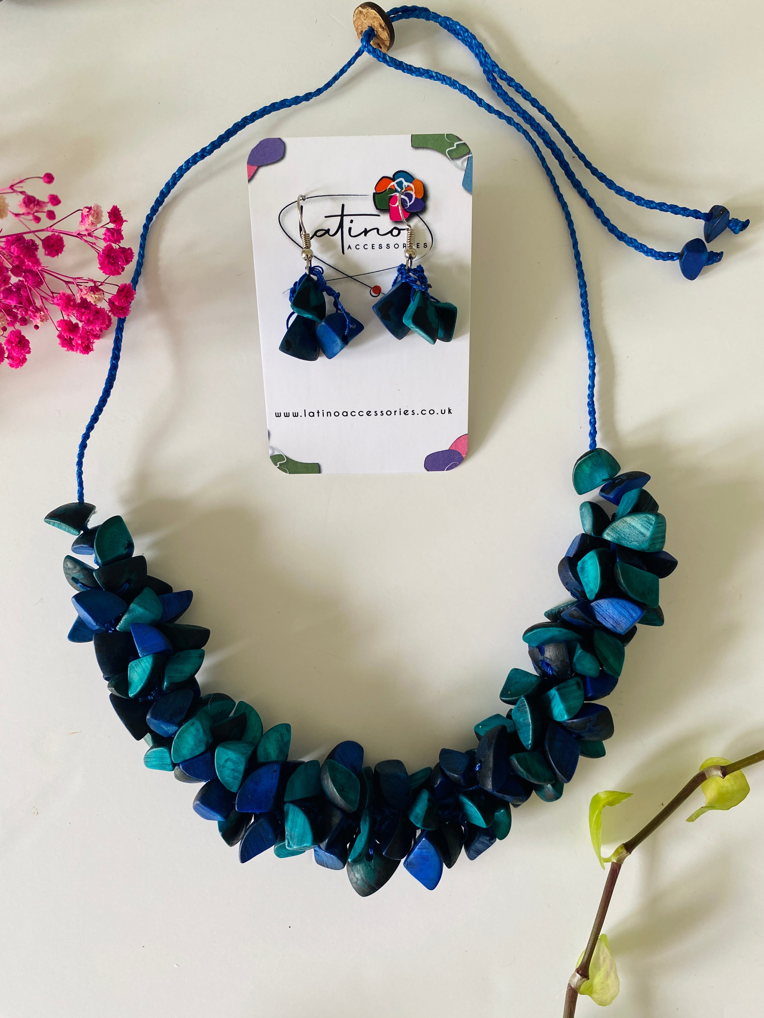 Turquoise & Blue Tagua Trocitos Necklace